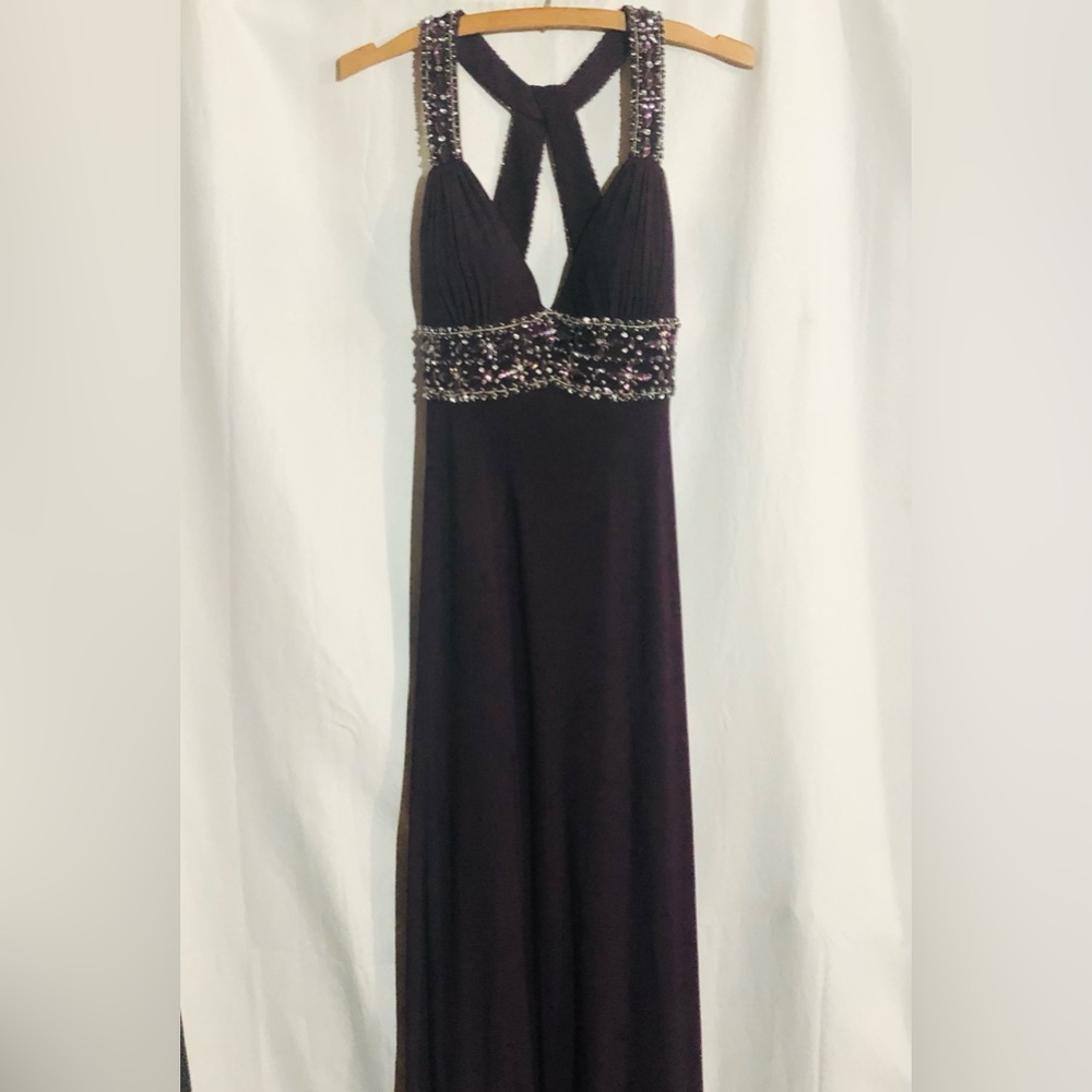 Cache Rhinestone Maxi Gown Dress Size 8 Purple Prom Party Dress Opera NEW w/Tags